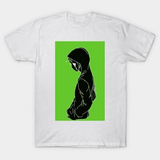 Crying Hoodie Dude (Green Background) T-Shirt